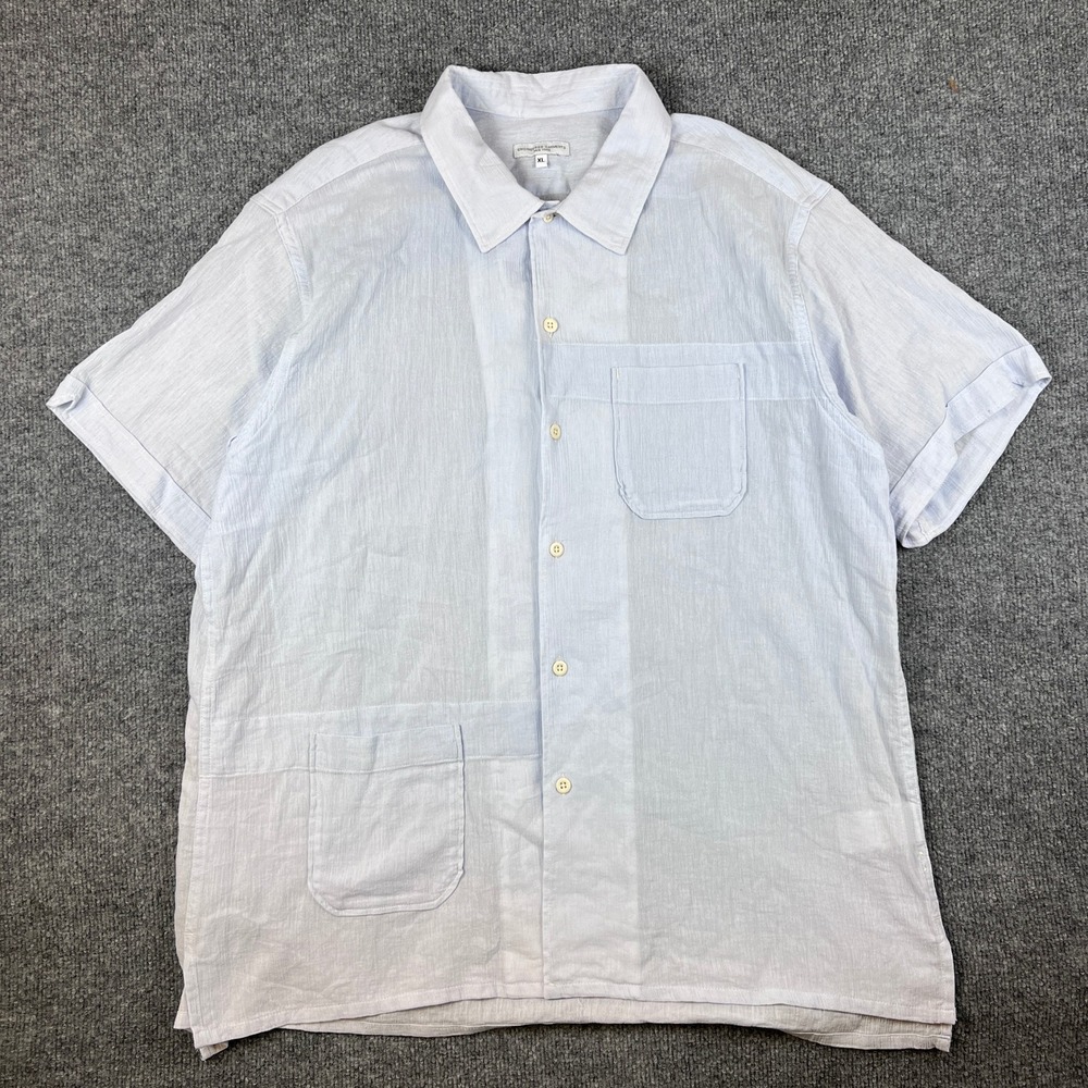 Engineered Garments Camp Shirt Mens XL Blue Chore Cotton Gauze Seersucker